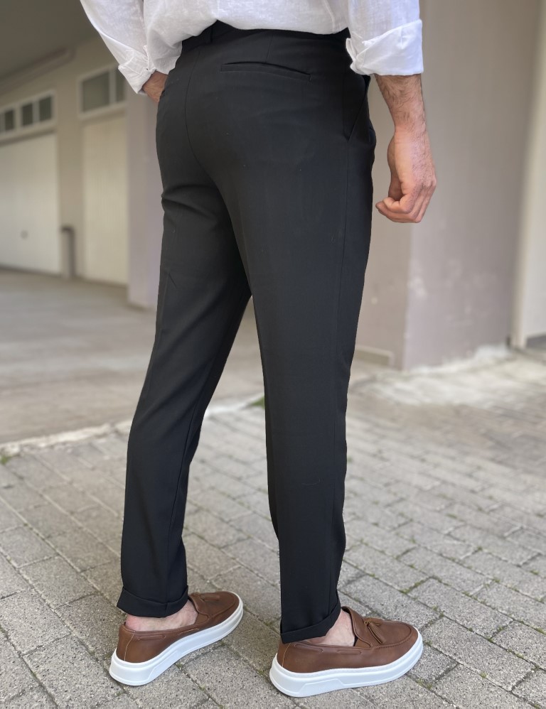 Ανδρικό μαύρο υφασμάτινο παντελόνι με πιέτες και λάστιχο στην μέση FCL00495 φωτογραφία